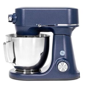 GE Tilt-Head Electric Stand Mixer | 7-Speed, 350-Watt Motor | Includes 5.3-Quart Bowl, Flat Beater, Dough Hook, Wire Whisk & Pouring Shield | Countertop Kitchen Essentials | Sapphire Blue