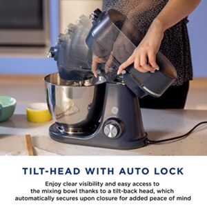 GE Tilt-Head Electric Stand Mixer | 7-Speed, 350-Watt Motor | Includes 5.3-Quart Bowl, Flat Beater, Dough Hook, Wire Whisk & Pouring Shield | Countertop Kitchen Essentials | Sapphire Blue