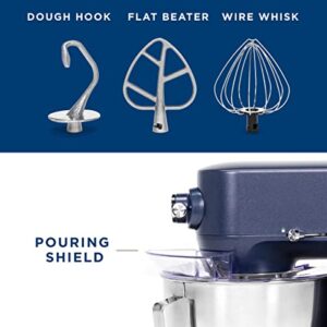 GE Tilt-Head Electric Stand Mixer | 7-Speed, 350-Watt Motor | Includes 5.3-Quart Bowl, Flat Beater, Dough Hook, Wire Whisk & Pouring Shield | Countertop Kitchen Essentials | Sapphire Blue