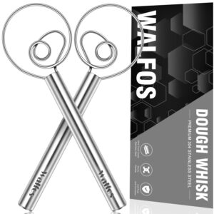 walfos danish dough whisk, rustproof stainless steel bread whisk, quick mixing bread mixer, dutch dough whisk for cooking, blending, whisking, stirring, sourdough, pizza, pastry, cake batter（2pcs)