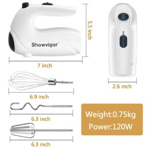 Showvigor Kitchen Mixer Electric Handheld - Portable Hand Mixer Electric with 5 Stainless Steel Accessories Whisk, Food Beater for Whipping Mixing Cookies Cakes Eggs Dough