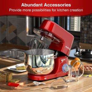 8.5 QT Double Handle KUCCU Stand Mixer, 6 Speed with Pulse Electric Kitchen Mixer, 660W Tilt-Head Food Mixer with Dishwasher-Safe Dough Hook, Flat Beater, Whisk, Splash Guard for home baking (Red)