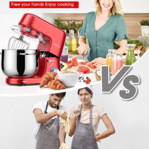 8.5 QT Double Handle KUCCU Stand Mixer, 6 Speed with Pulse Electric Kitchen Mixer, 660W Tilt-Head Food Mixer with Dishwasher-Safe Dough Hook, Flat Beater, Whisk, Splash Guard for home baking (Red)