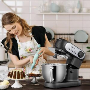 Stand Mixer, 6 QT 600W Tilt-Head Dough Mixer, 6+P speed Mixers Kitchen Electric Stand Mixer with Stainless Steel Bowl, Dishwasher-Safe Dough Hook, Flat Beater, Wire Whisk, Splash Guard, Black