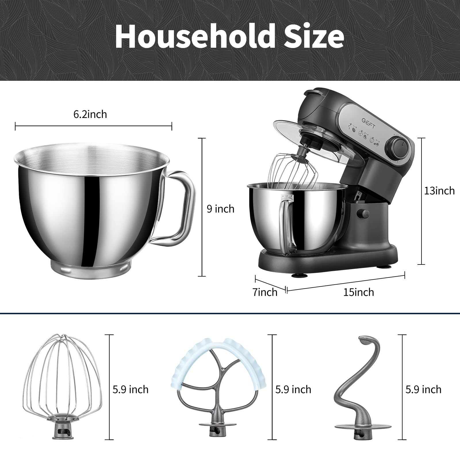 Stand Mixer, 6 QT 600W Tilt-Head Dough Mixer, 6+P speed Mixers Kitchen Electric Stand Mixer with Stainless Steel Bowl, Dishwasher-Safe Dough Hook, Flat Beater, Wire Whisk, Splash Guard, Black