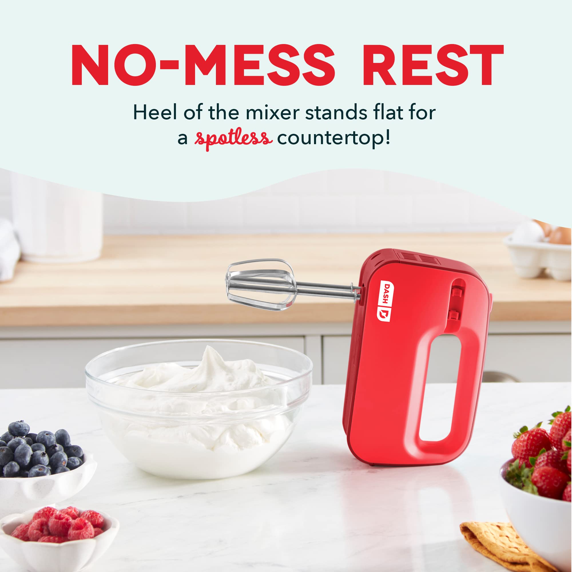 Dash SmartStore™ Compact Hand Mixer Electric for Whipping + Mixing Cookies, Brownies, Cakes, Dough, Batters, Meringues & More, 3 Speed, 150-Watt - Red