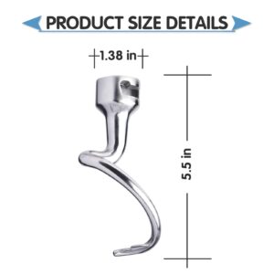 Stainless Steel Spiral Dough Hook Attachment for KitchenAid 4.5 and 5 Quart Tilt-Head Stand Mixer, K45DH Dough Hook, Dishwasher Safe, Mixer Accessory