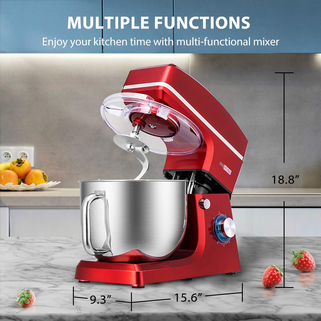 VIVOHOME 7.5 Quart Stand Mixer, 660W 6-Speed Tilt-Head Kitchen Electric Food Mixer with Beater, Dough Hook, Wire Whip, and Egg Separator, Red