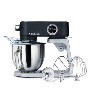 Stand Mixer,Kitchenin 5.3-Quart 8-Speeds Tilt-Head All Metal Food Mixer,400 Watt DC Motor Electric Mixer with 12-Wire Whip,Flat Beater,Stainless Steel Dough Hook & Pouring Shield,Black, KM50