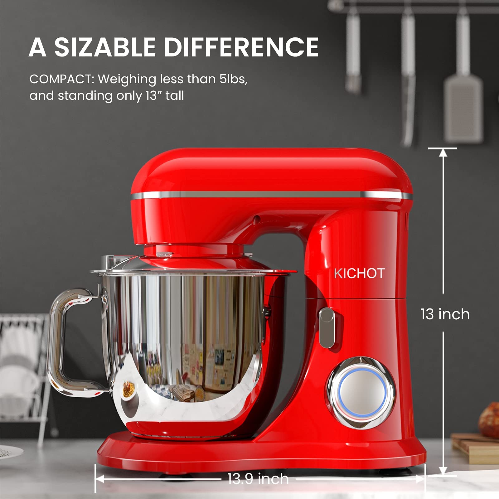 Stand Mixer, KICHOT 10+P Speed 4.8 Qt. Household Stand Mixers, Tilt-Head Cake Mixer Machine with Dough Hook, Beater, Wire Whisk & Splash Guard Attachments for Baking, Cake, Cookie, Kneading, RED