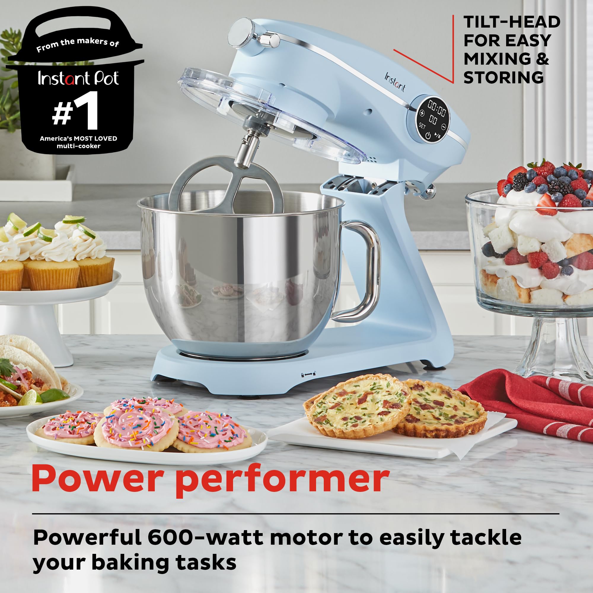 Instant Pot Stand Mixer Pro,600W 10-Speed Electric Mixer with Digital Interface,7.4-Qt Stainless Steel Bowl,From the Makers of Instant Pot,Dishwasher Safe Whisk,Dough Hook and Mixing Paddle,Blue