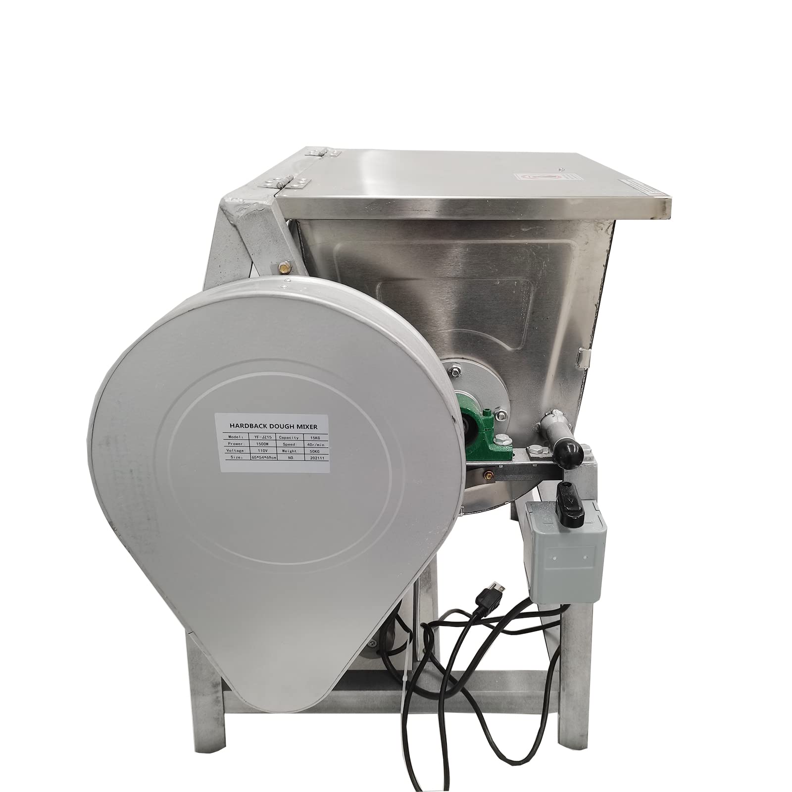 TECHTONGDA Commercial Dough Mixer 15KG Electric Stand Mixer Dough Kneading Machine Heavy-Duty Pizza Dough Mixer with 15.5 x 12 x 14inch Bowl Size and 90 Degree Tilt for Schools Bakeries Pizzerias 110V