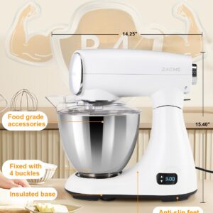 ZACME Mixers Kitchen Electric Stand Mixer, Aluminum die casting and Gears, 1 Hour Continuous Operation, Dual Cooling System, Low Noise DC Motor, LED Display and Timing Function, 600W 5.5QT, Food Grade