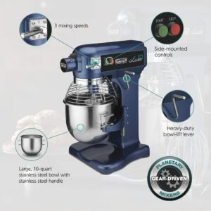 Waring Commercial WSM10L 10 qt Countertop Planetary Mixer 3/4 hp, 120v, 450W, 5-15 Phase Plug, Blue