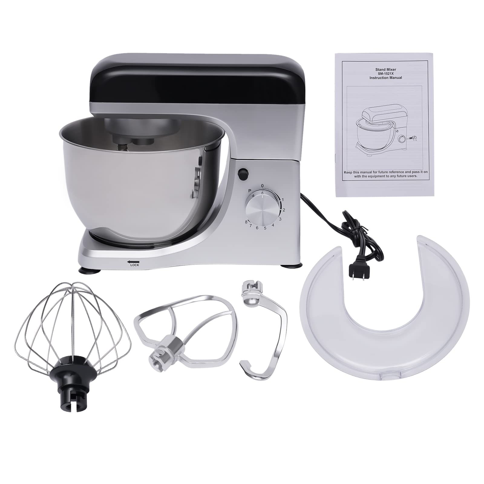 4.8Qt Standing Mixer, 500W Electric Food Stand Mixer with Splash Proof Cover, Adjustable Speeds Dough Mixer for Kneading Dough, Stirring Jams, Whipping Cream