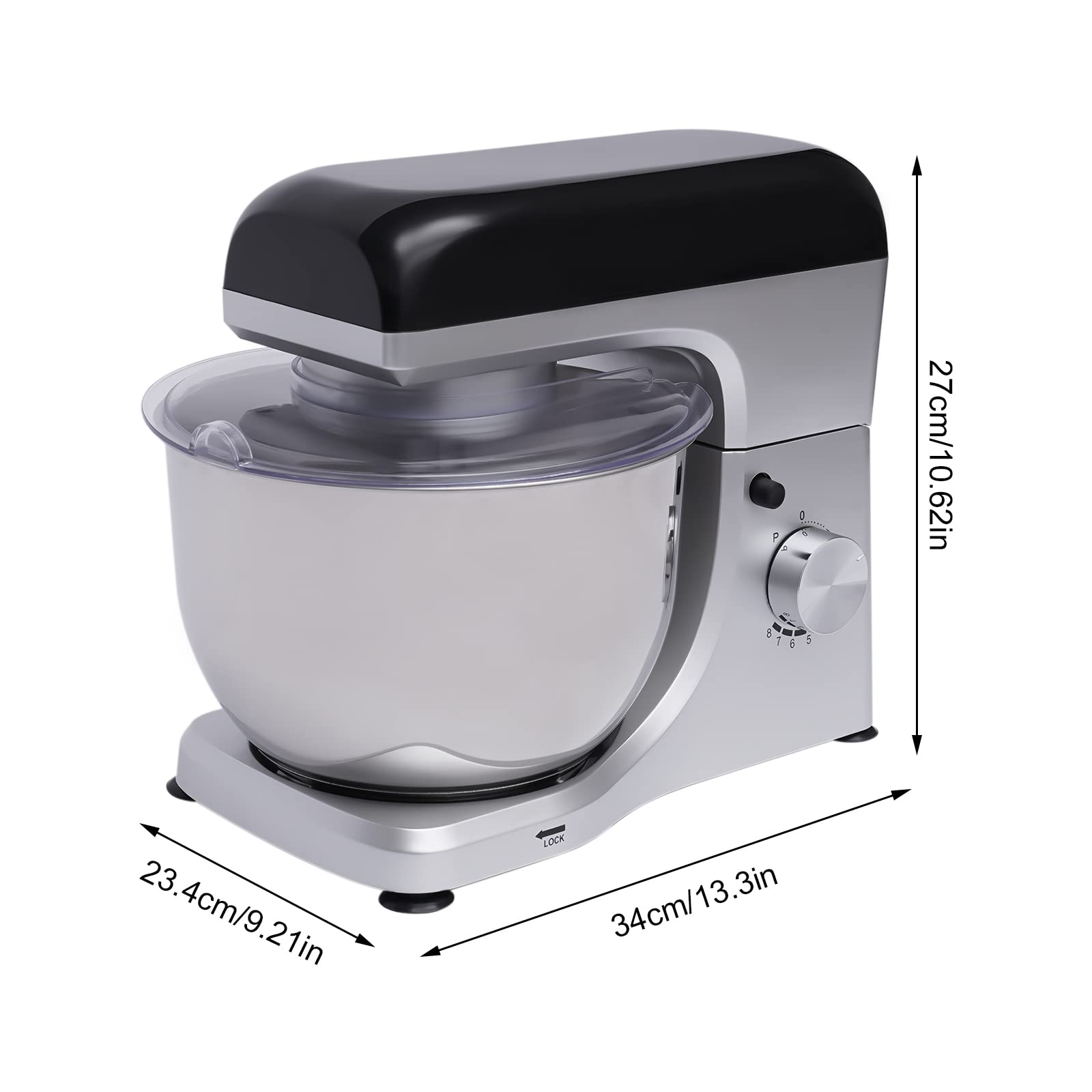 4.8Qt Standing Mixer, 500W Electric Food Stand Mixer with Splash Proof Cover, Adjustable Speeds Dough Mixer for Kneading Dough, Stirring Jams, Whipping Cream