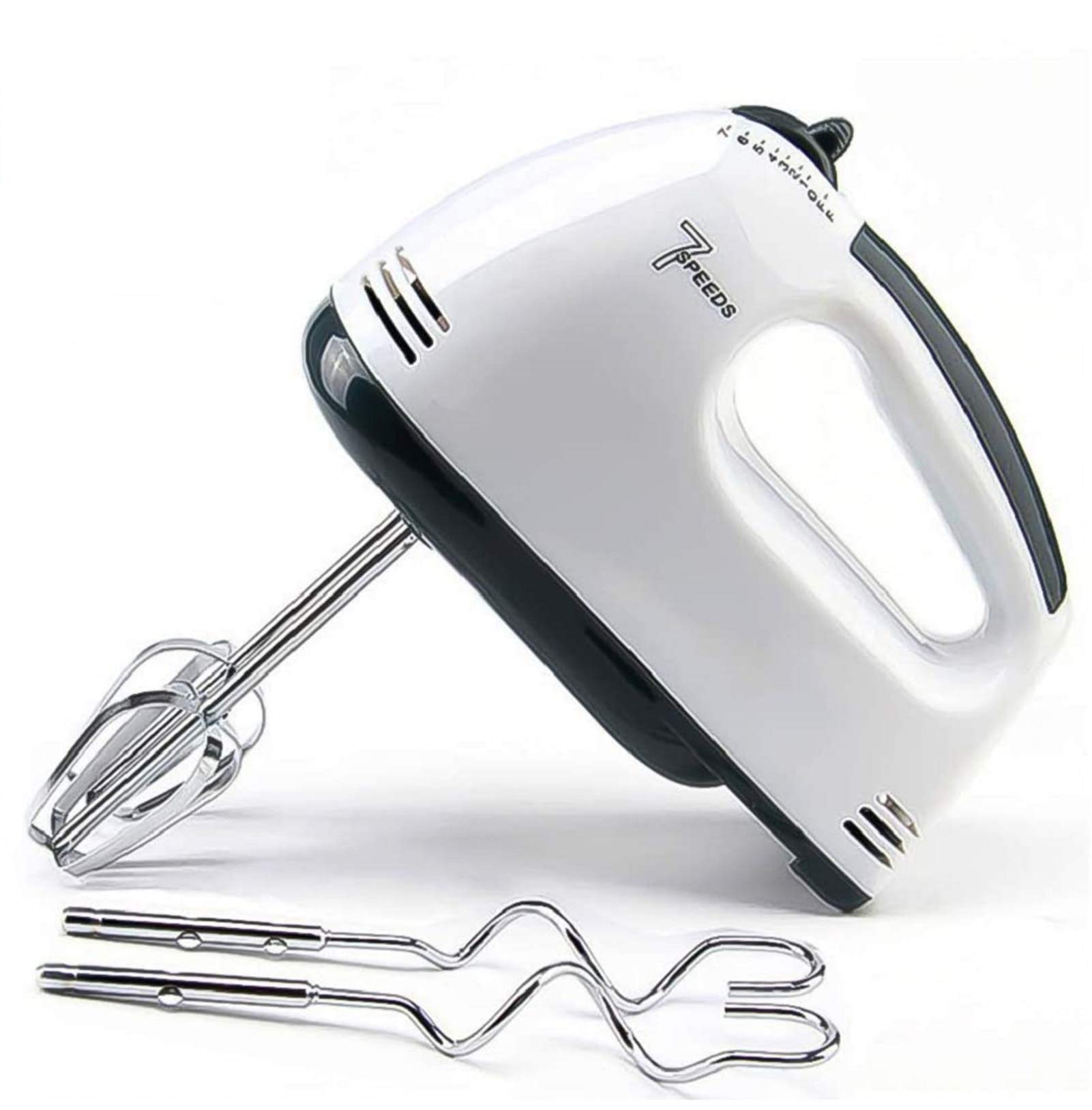 SFXFJ Hand Mixer Electric, 7 Speeds, 100 Watts, 110 Voltage, Stainless Steel Rods, Dough Hooks & Mixer Beaters for Dressings, Frosting, Meringues & More, High Capacity Whisk, White