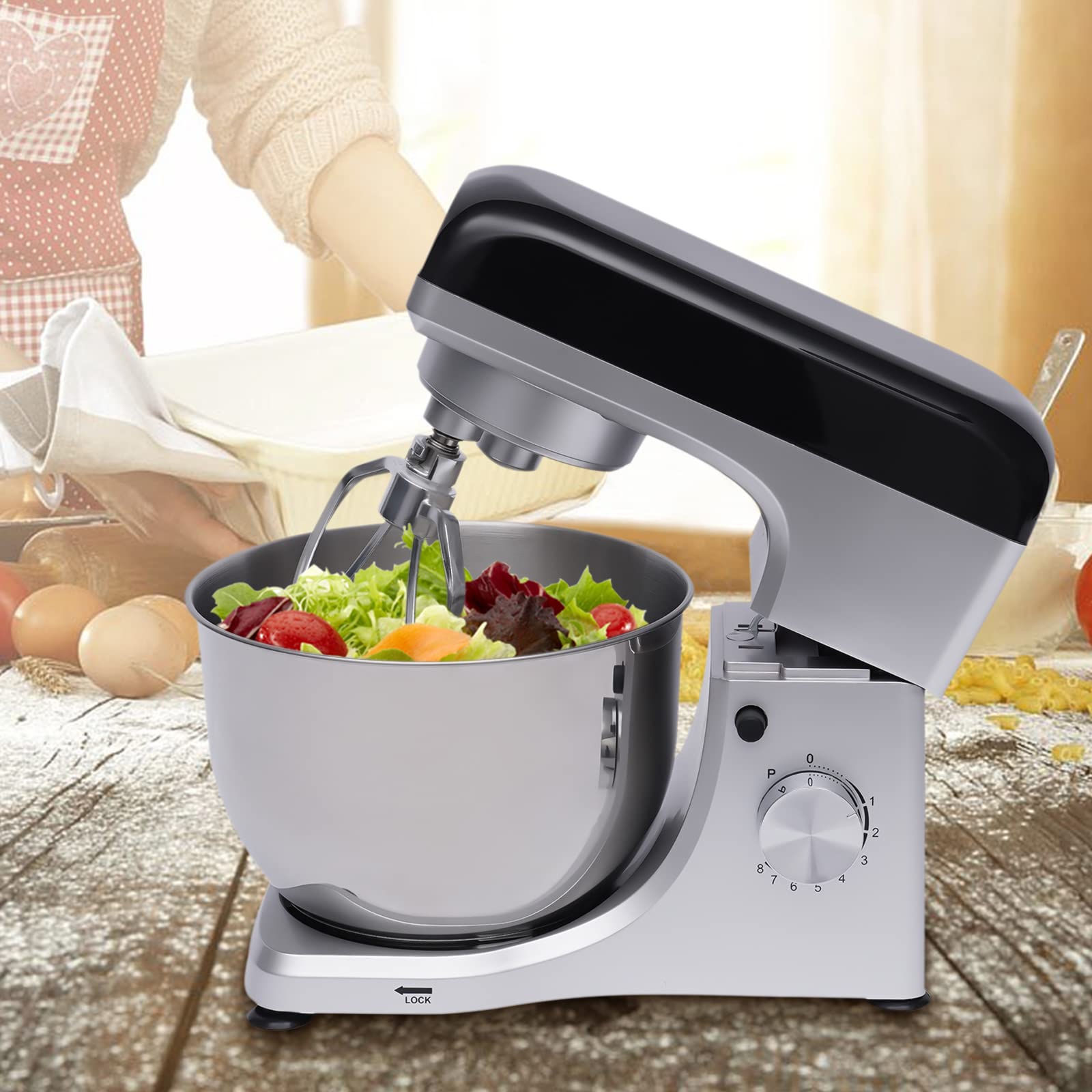 Fermoirper Stand Mixer 4.8Qt Electric Mixer for Dough, Salads, Cream, and More 8 Speeds Tilt-Head Design Stainless Steel Mixing Bucket 1000W Motor Perfect for Culinary Enthusiasts and Home Baker