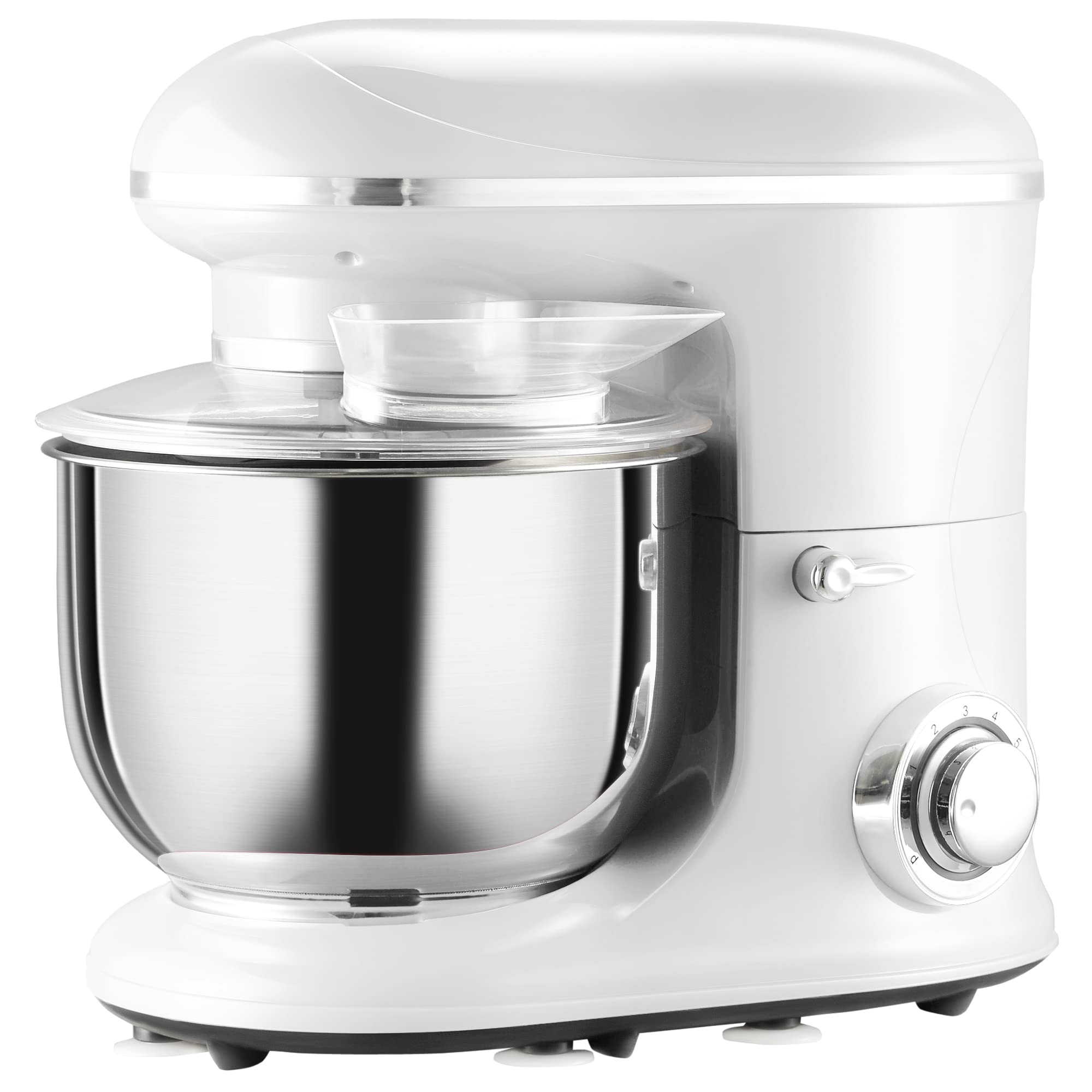 HOMCOM Stand Mixer with 6+1P Speed, 600W Tilt Head Kitchen Electric Mixer with 6 Qt Stainless Steel Mixing Bowl, Beater, Dough Hook and Splash Guard for Baking Bread, Cakes, and Cookies, Silver