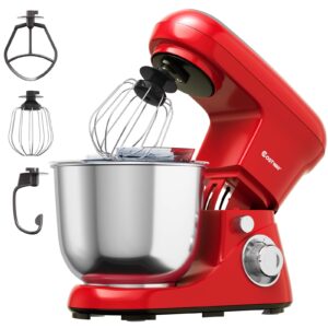 COSTWAY Stand Mixer, 6-Speed Tilt-Head Stand Mixer, 500W, Kitchen Electric Mixer with Dough Hook, Beater, Whisk, 5.3 Quart Stainless Steel Mixing Bowl and Splash Guard (Red)