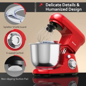 COSTWAY Stand Mixer, 6-Speed Tilt-Head Stand Mixer, 500W, Kitchen Electric Mixer with Dough Hook, Beater, Whisk, 5.3 Quart Stainless Steel Mixing Bowl and Splash Guard (Red)