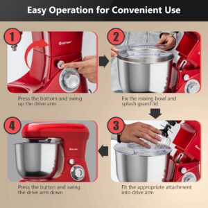 COSTWAY Stand Mixer, 6-Speed Tilt-Head Stand Mixer, 500W, Kitchen Electric Mixer with Dough Hook, Beater, Whisk, 5.3 Quart Stainless Steel Mixing Bowl and Splash Guard (Red)