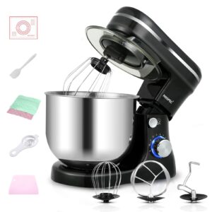 rospec stand mixer,6.5-qt 660w 8-speed tilt-head food mixer, kitchen electric mixer with dough hook, wire whip & beater (black)