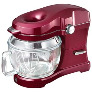 kenmore elite ovation electric stand mixer 5 qt 500 watt 10-speed motor revolutionary pour-in top tilt head beater whisk dough hook planetary mixing 360-degree splash guard glass bowl with lid, red