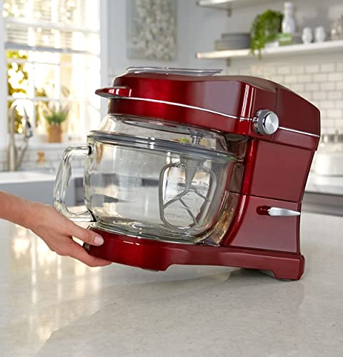 Kenmore Elite Ovation Electric Stand Mixer 5 Qt 500 Watt 10-Speed Motor Revolutionary Pour-In Top Tilt Head Beater Whisk Dough Hook Planetary Mixing 360-Degree Splash Guard Glass Bowl with Lid, Red