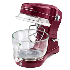 Kenmore Elite Ovation Electric Stand Mixer 5 Qt 500 Watt 10-Speed Motor Revolutionary Pour-In Top Tilt Head Beater Whisk Dough Hook Planetary Mixing 360-Degree Splash Guard Glass Bowl with Lid, Red