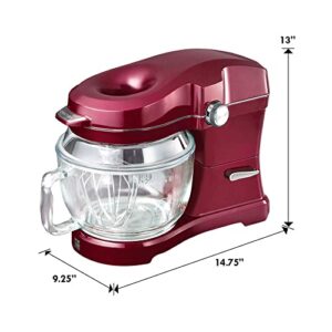 Kenmore Elite Ovation Electric Stand Mixer 5 Qt 500 Watt 10-Speed Motor Revolutionary Pour-In Top Tilt Head Beater Whisk Dough Hook Planetary Mixing 360-Degree Splash Guard Glass Bowl with Lid, Red