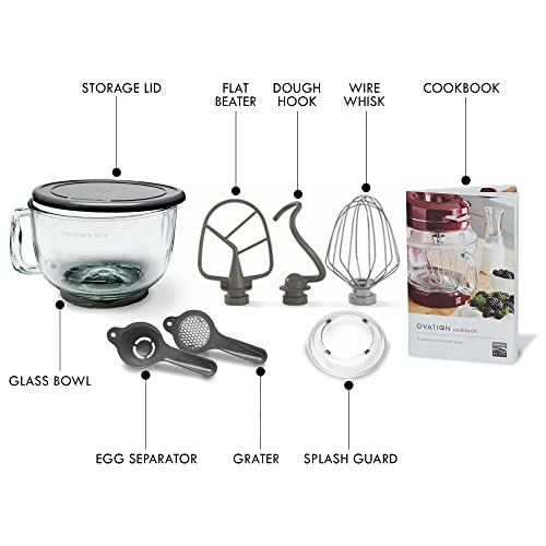 Kenmore Elite Ovation Electric Stand Mixer 5 Qt 500 Watt 10-Speed Motor Revolutionary Pour-In Top Tilt Head Beater Whisk Dough Hook Planetary Mixing 360-Degree Splash Guard Glass Bowl with Lid, Red