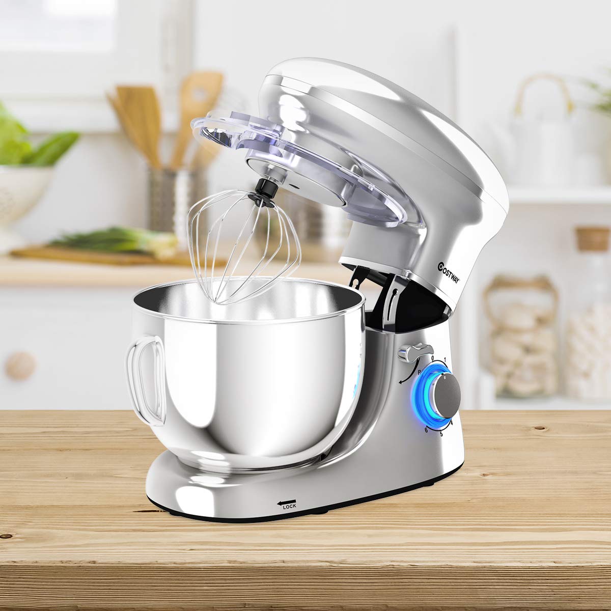 COSTWAY Stand Mixer, 660W Electric Kitchen Food Mixer with 6-Speed Control, 6.3-Quart Stainless Steel Bowl, Dough Hook, Beater, Whisk (Silver-update)