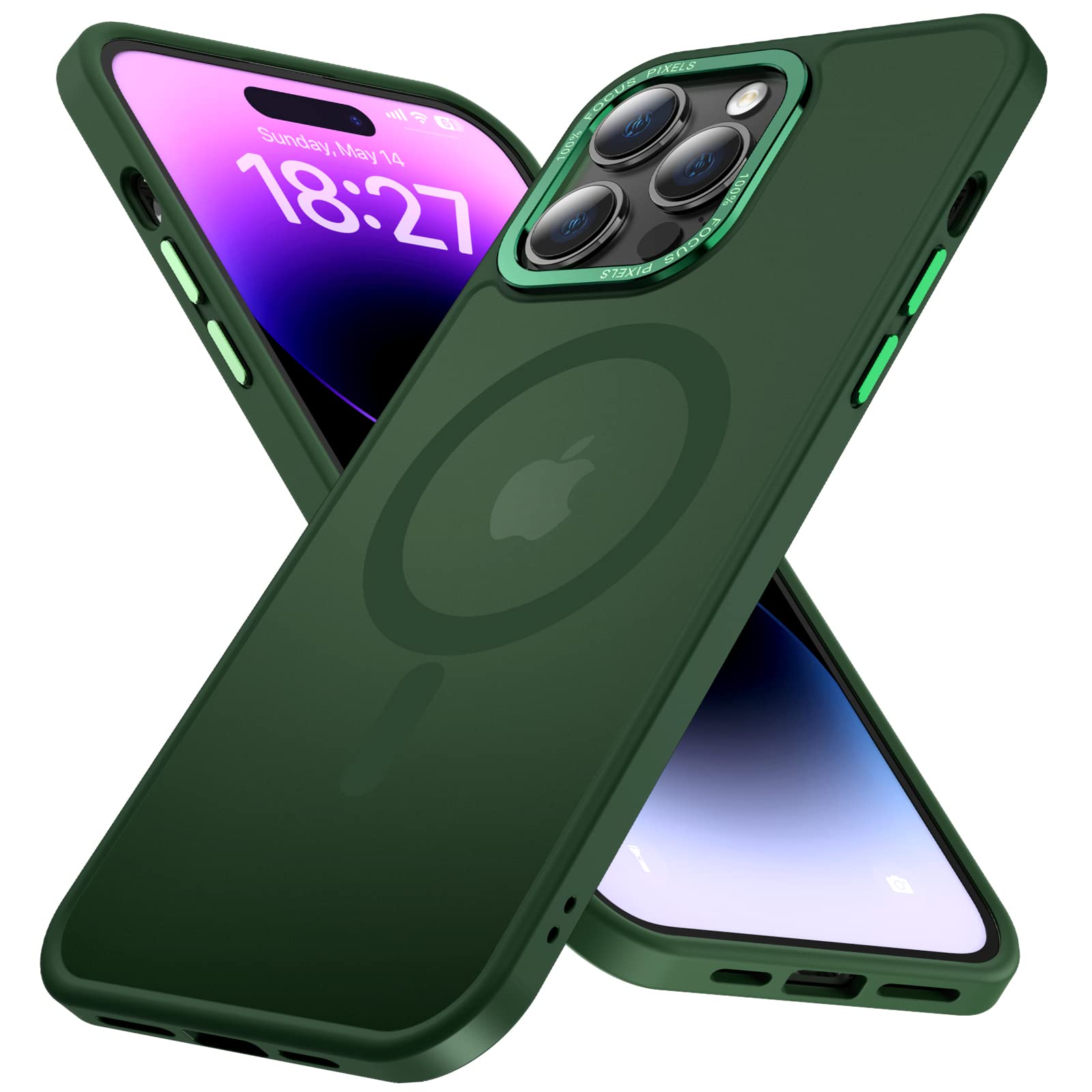 KISEN for iPhone 14 Pro Max Case Magnetic Compatible with MagSafe Slim Translucent Matte Phone Case Cover 6.7 inch, Alpine Green