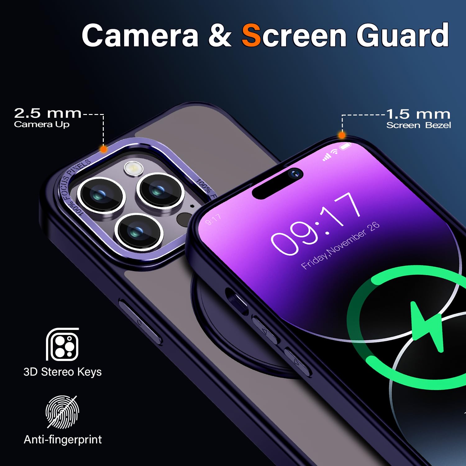 KMERUOTR 360° Rotatable Ring for iPhone 14 Pro Max Case [Compatible with MagSafe] [Military-Grade Protection], Shockproof Protective Slim Invisible Stand for Women Men Phone Case 6.7 Inch,Purple