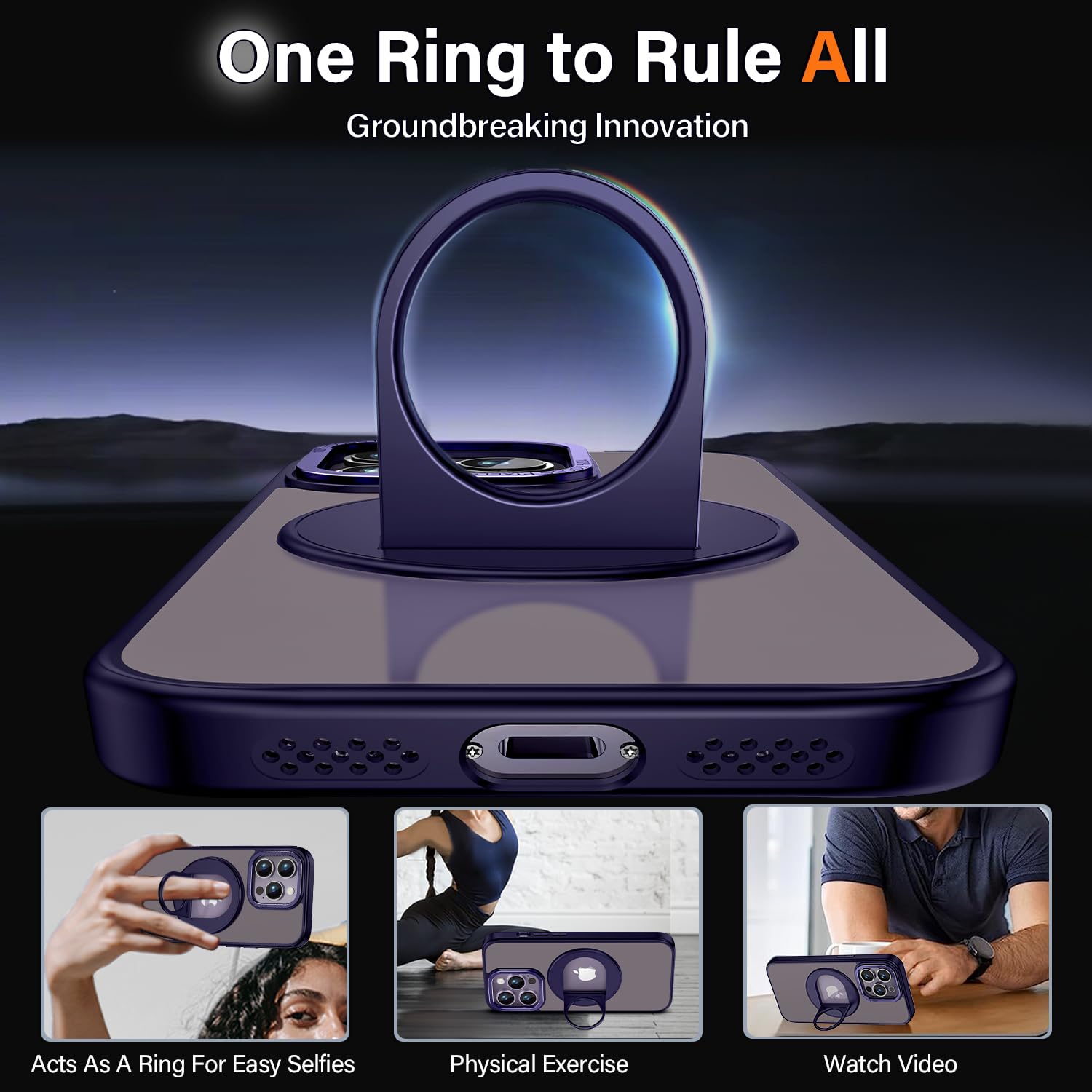 KMERUOTR 360° Rotatable Ring for iPhone 14 Pro Max Case [Compatible with MagSafe] [Military-Grade Protection], Shockproof Protective Slim Invisible Stand for Women Men Phone Case 6.7 Inch,Purple