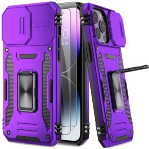 aupai iphone 14 pro max case with camera cover,iphone 14 pro max cover with screen protector heavy duty military grade protective phone case with kickstand for apple iphone 14 pro max purple