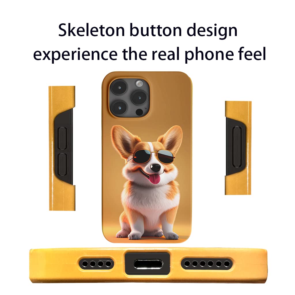 Vayuixue Cute Corgi Puppy Wearing Sunglasses Yellow Phone Case for iPhone 14 Pro Max Phone Case Description，Full Package Spray Paint, Glossy Material