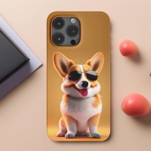 Vayuixue Cute Corgi Puppy Wearing Sunglasses Yellow Phone Case for iPhone 14 Pro Max Phone Case Description，Full Package Spray Paint, Glossy Material