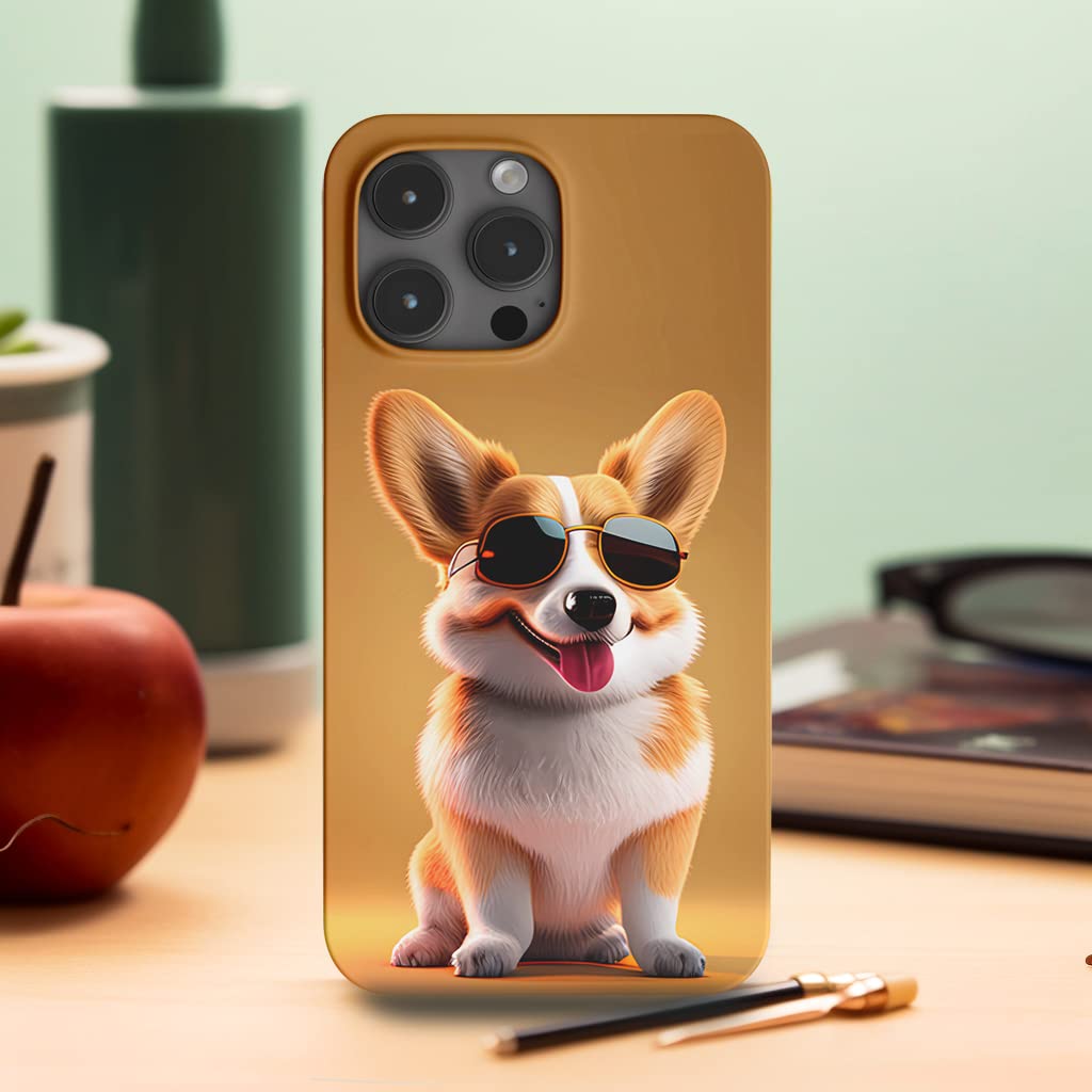 Vayuixue Cute Corgi Puppy Wearing Sunglasses Yellow Phone Case for iPhone 14 Pro Max Phone Case Description，Full Package Spray Paint, Glossy Material