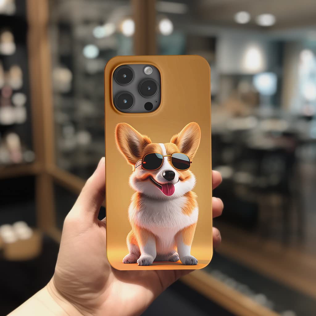 Vayuixue Cute Corgi Puppy Wearing Sunglasses Yellow Phone Case for iPhone 14 Pro Max Phone Case Description，Full Package Spray Paint, Glossy Material