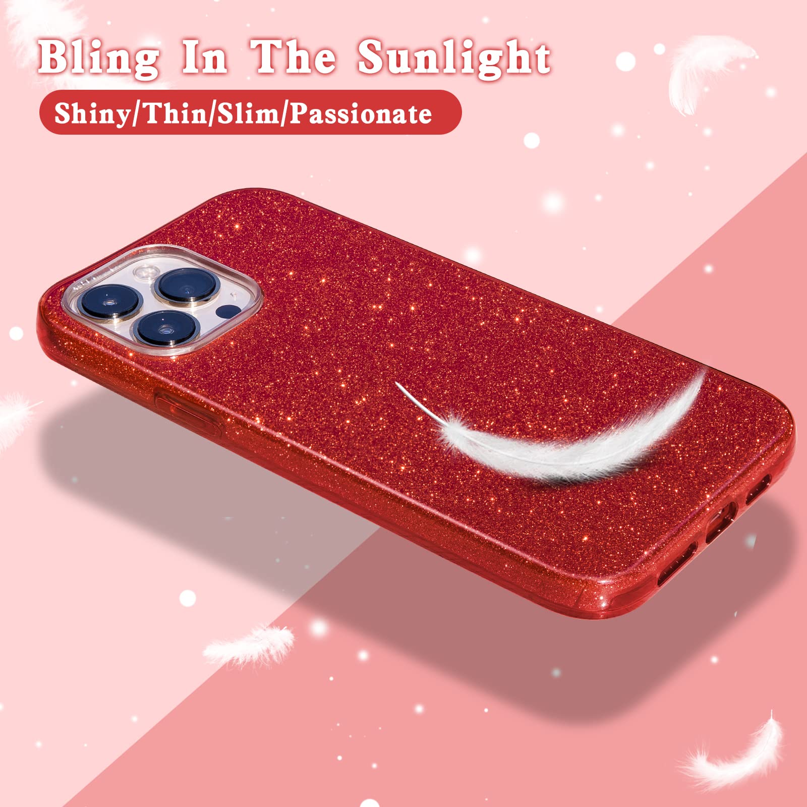 MATEPROX Compatible with iPhone 14 Pro Max Case Bling Sparkle Cute Girls Women Protective Christmas Cases Cover for iPhone 14 Pro Max 6.7" 2022 (Red)