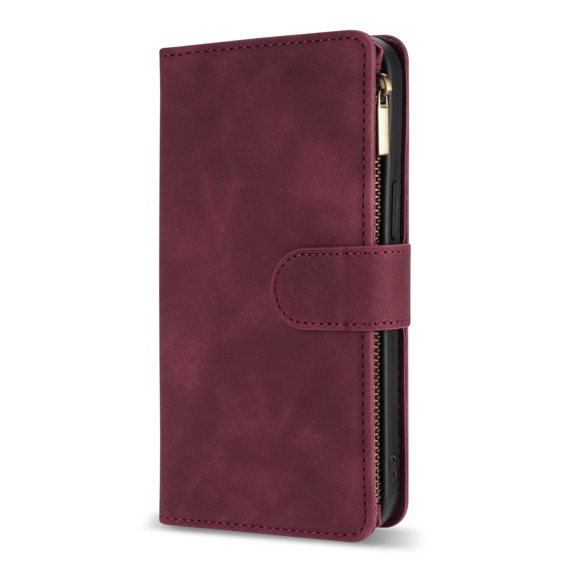 ZZXX iPhone 14 Pro Max Case Wallet with [RFID Blocking] Card Slot Soft PU Leather Zipper Flip Folio with Wrist Strap Kickstand Protective Cover for iPhone 14 Pro Max Wallet Case(Wine Red-6.7 inch)