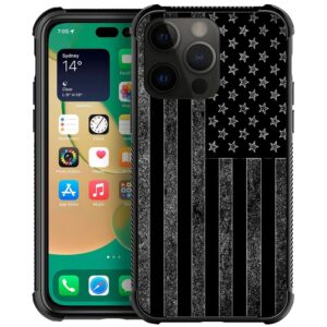 zhegailian iphone 14 pro max case, black and white american flag, shock-absorbent tpu, tempered glass back, 6.7-inch