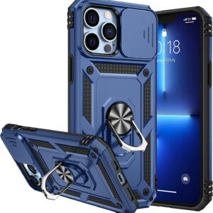 iPhone 14 Pro Max Case with Kickstand, Heavy Duty Hybrid Shockproof Silicone Protective Cover Military case for Apple iPhone 14 pro max 6.7 (Blue)