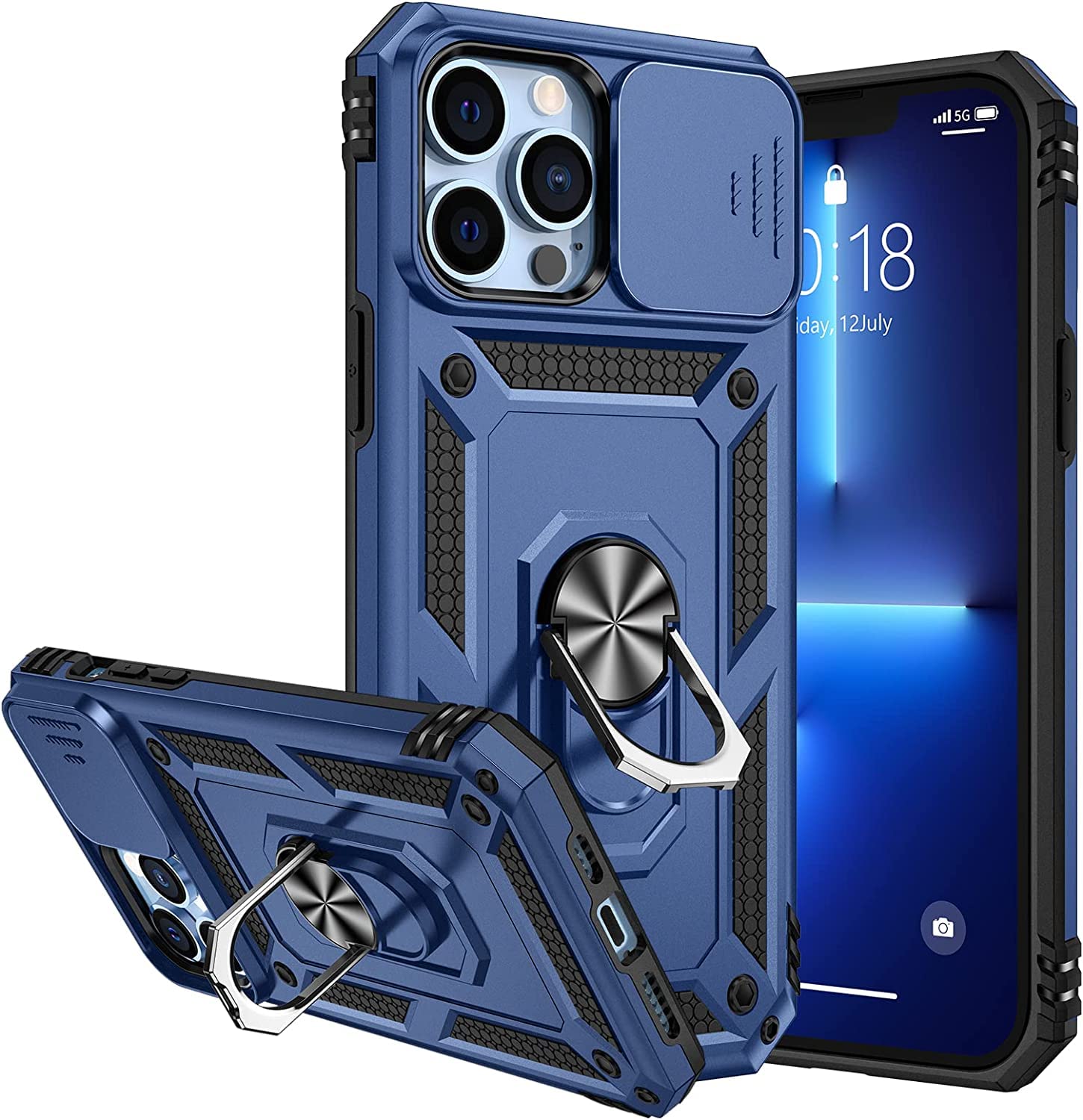 iPhone 14 Pro Max Case with Kickstand, Heavy Duty Hybrid Shockproof Silicone Protective Cover Military case for Apple iPhone 14 pro max 6.7 (Blue)