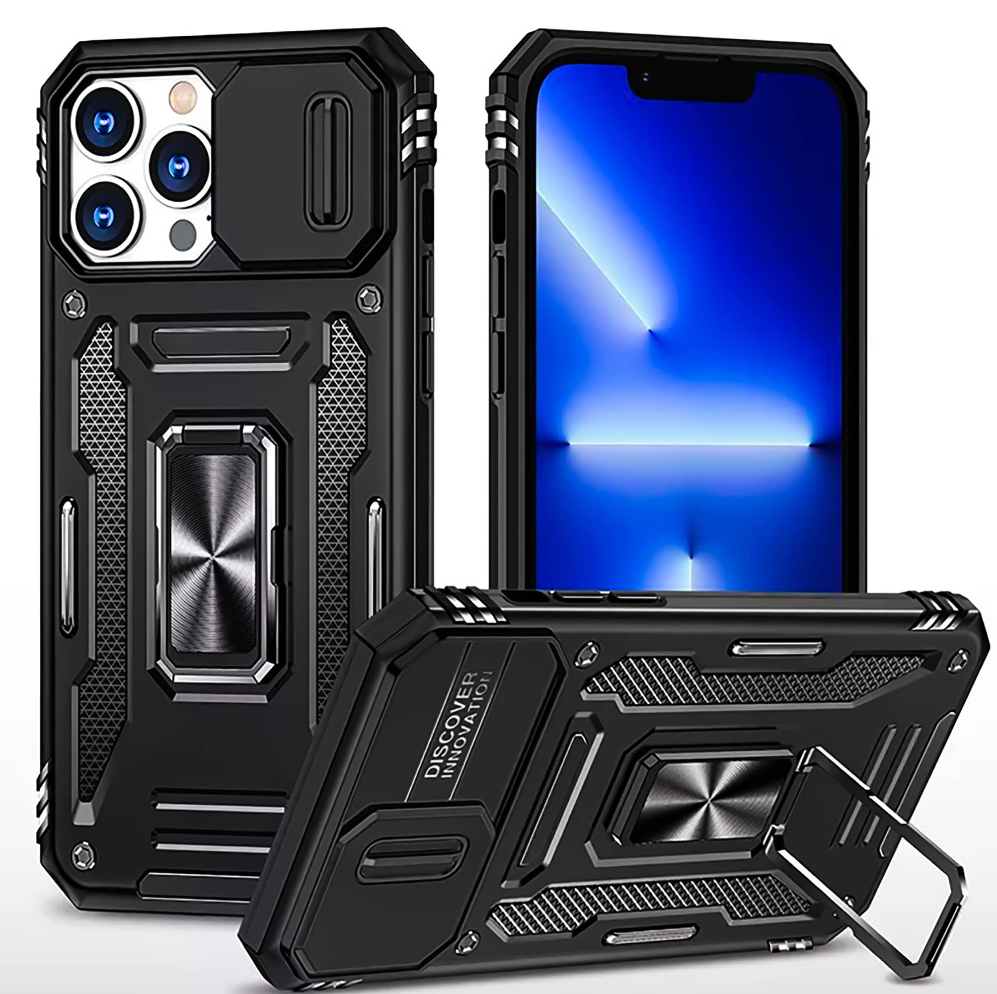 iPhone 14 Pro Max Case with Kickstand, Heavy Duty Hybrid Shockproof Silicone Protective Cover Military case for Apple iPhone 14 pro max 6.7 (Blue)