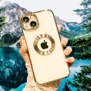 Luxury with Camera Protector Logo Hole Case for iPhone 14 Pro Max Transparent Slim Silicone Shockproof Cover