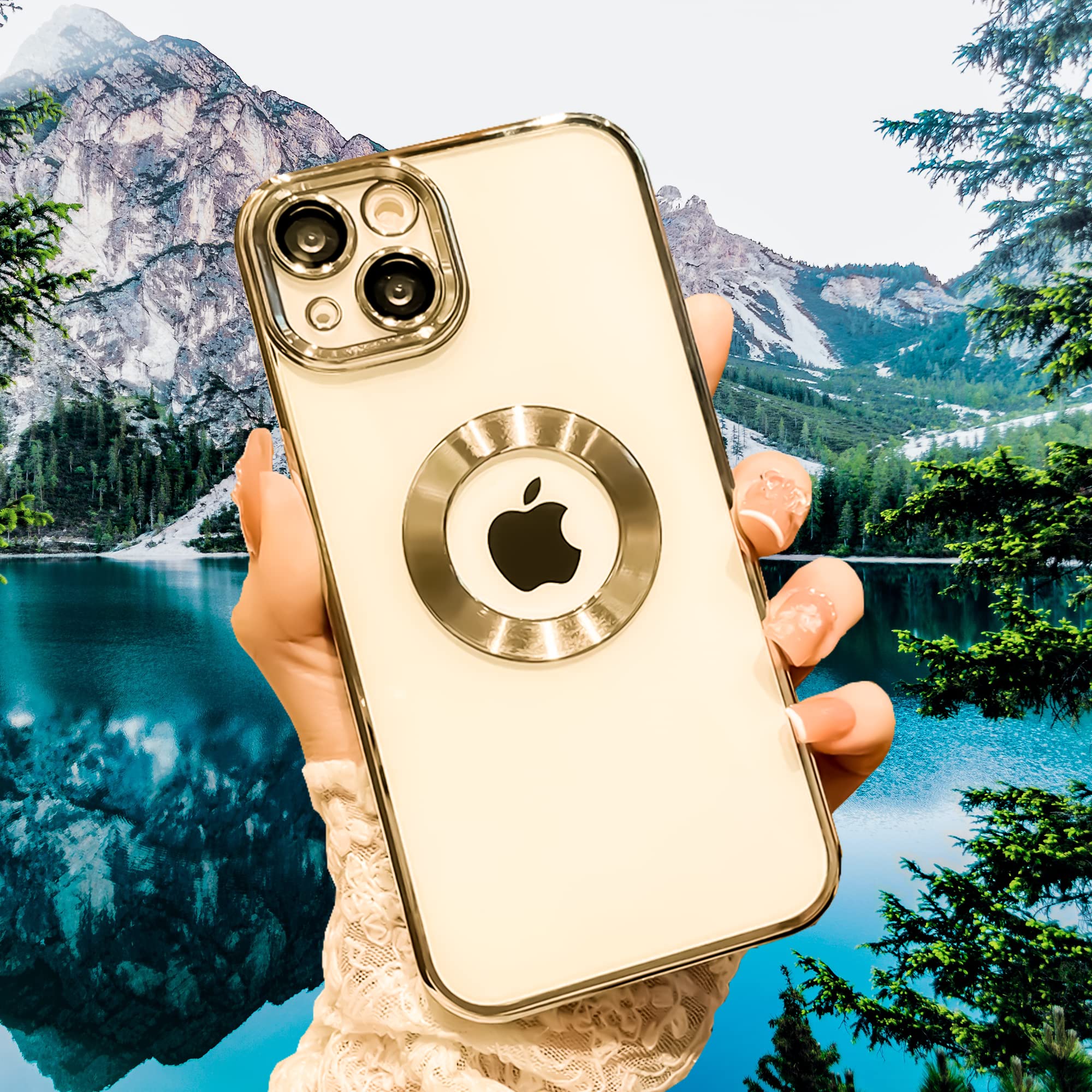 Luxury with Camera Protector Logo Hole Case for iPhone 14 Pro Max Transparent Slim Silicone Shockproof Cover