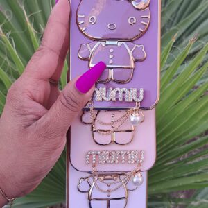 Fancy Kitty Phone Case for Iphone14 Pro Max, 6D Plating MIUMIU with Kickstand Designer Makeup Mirror case, Luxury Girly for Woman Full Camera Coverage,Glossy, Hands-Free (Purple)